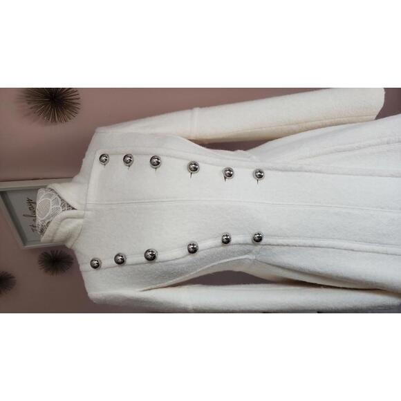 NWOT Ivory Guess wool poly blend coat so adorable XS bell sleeve military - Picture 2 of 8